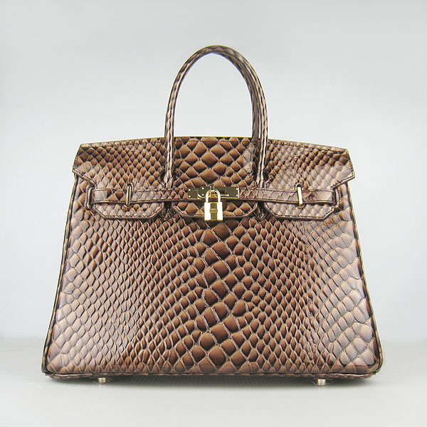 High Quality Fake Hermes Birkin 35CM Fish Veins Leather Bag Coffee 6089 - Click Image to Close